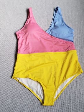 Crane Girls Colorblock One-Piece Swimsuit  Pink, Blue & Yellow XL